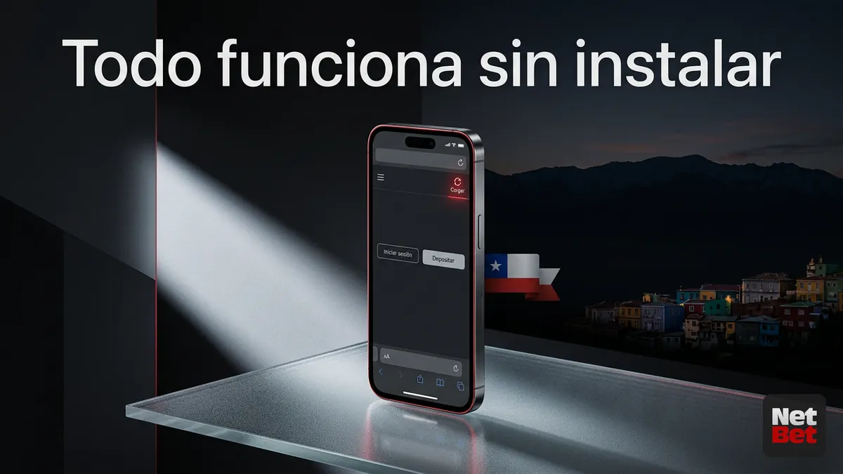Pantalla de navegador móvil mostrando el acceso a NetBet sin instalar una app