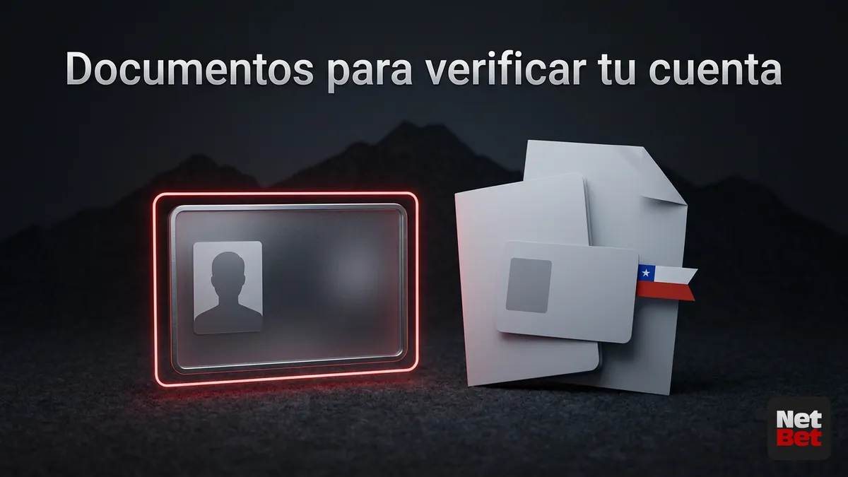 Conjunto de documentos genéricos para verificar la identidad en NetBet, ambiente oscuro con acento rojo