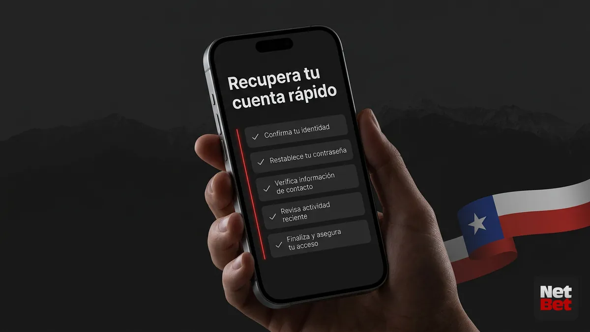 Celular con lista de pasos para recuperar el acceso a la cuenta de NetBet en Chile