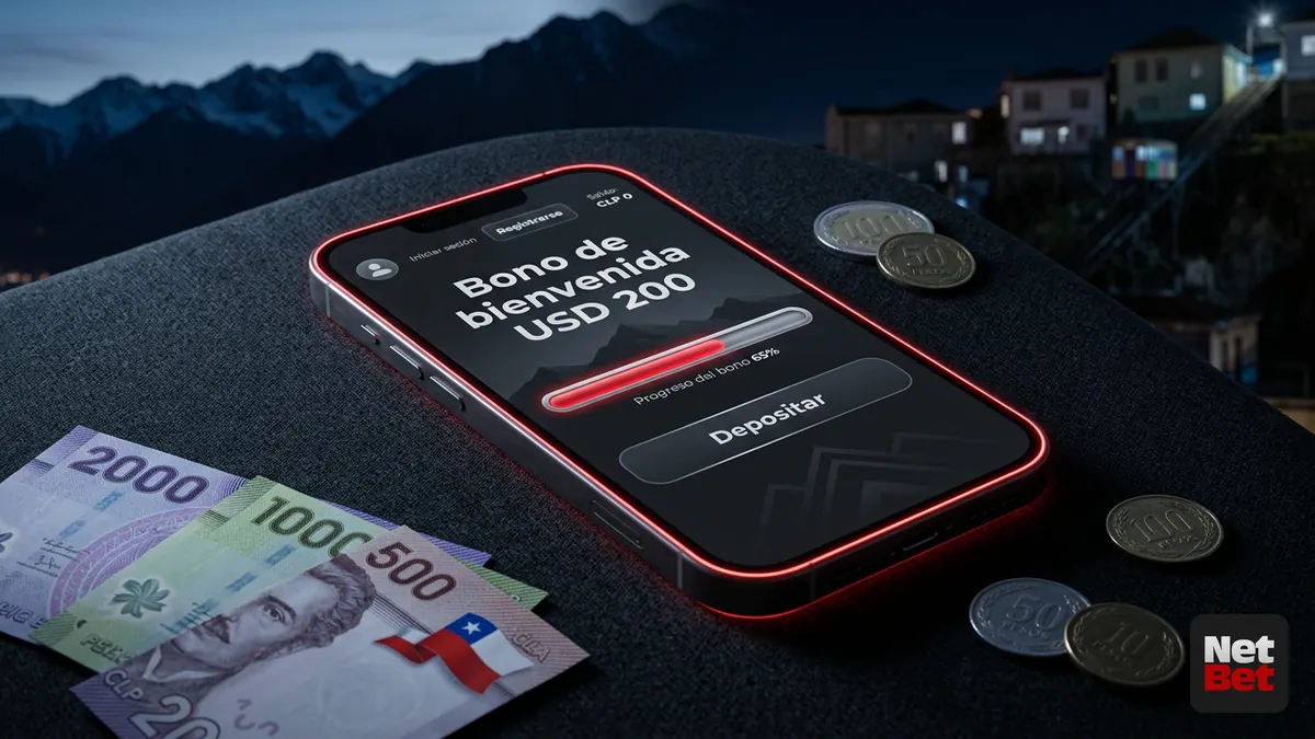 Cómo liberar el bono de bienvenida de USD 200 en NetBet Casino Chile, celular con progreso de depósito