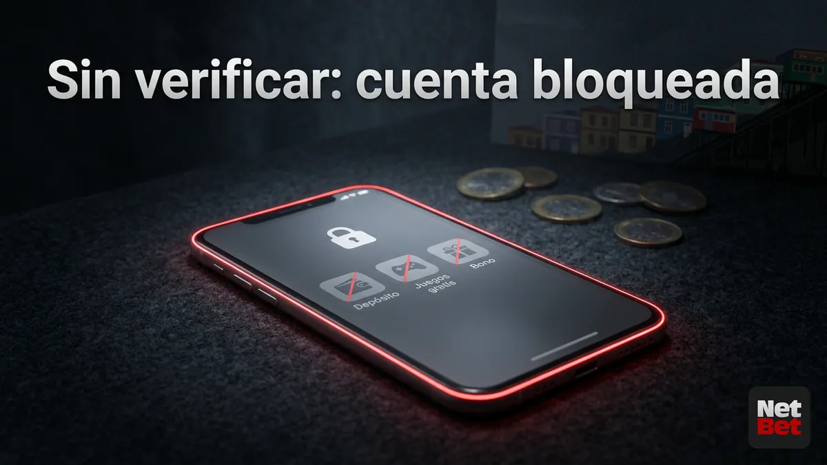 Teléfono con pantalla bloqueada que muestra las actividades restringidas sin verificar la cuenta en NetBet Chile